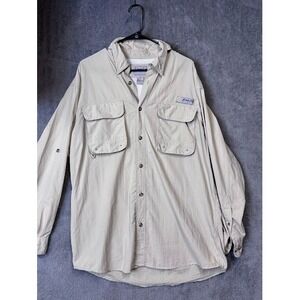Bimini Bay Outfitters Mens Fishing Shirt Long‎ Sleeve Button Down Beige Large